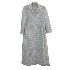 Christian Dior VTG Quilted Puffy Satin Button Down Robe Housecoat USA Blue Small